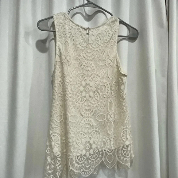 Three Pink Hearts Tank Top Cream Mesh Crochet Size XS - Picture 3 of 3